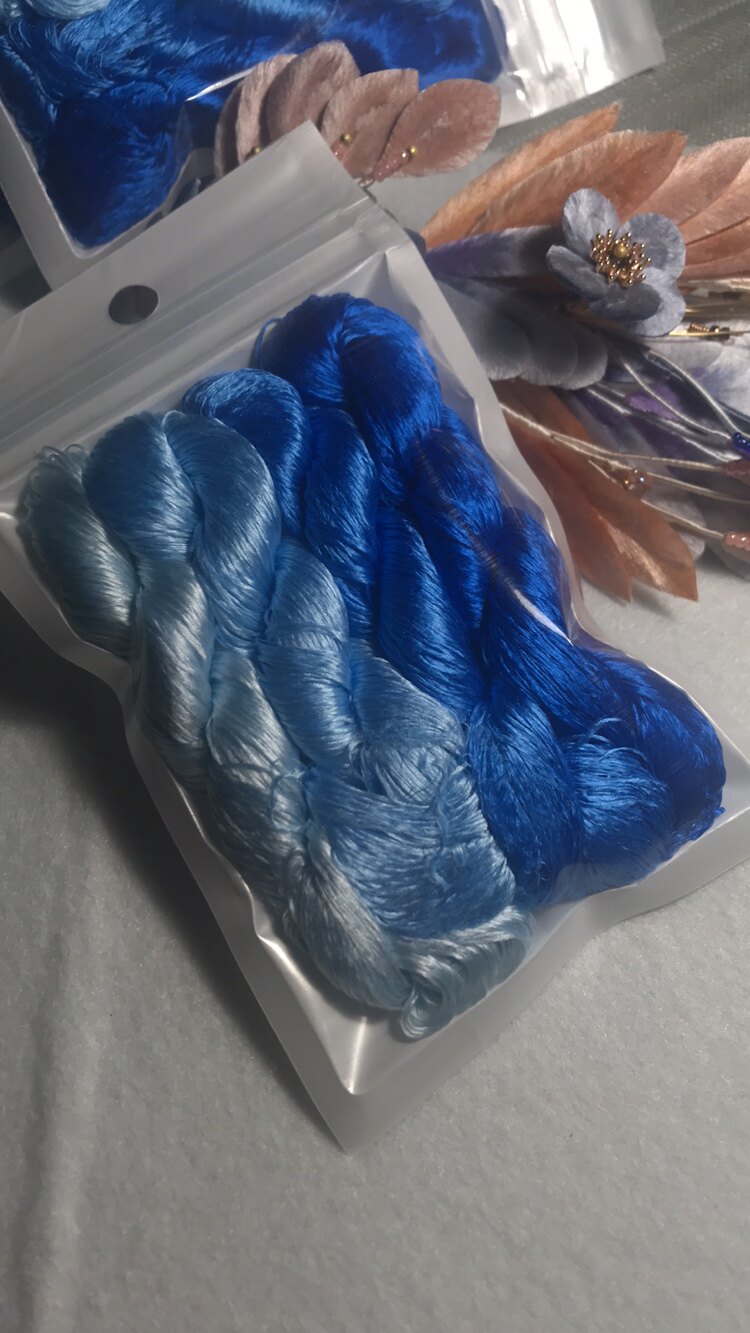 80m Suzhou Embroidery Untwisted Mulberry Silk Thread(#70海蓝    80m*4)