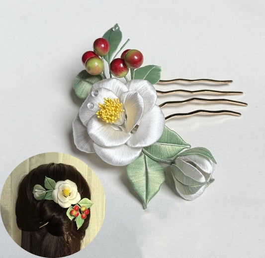 Camellia Series Hair Comb Chanhua Materials Flowers DIY Kit - Include Detailed Video Tutorial