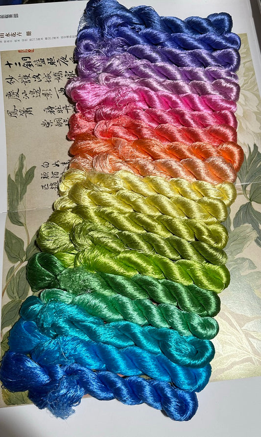 80m Suzhou Embroidery Untwisted Mulberry Silk Thread(#Rainbow彩虹  80m*20)