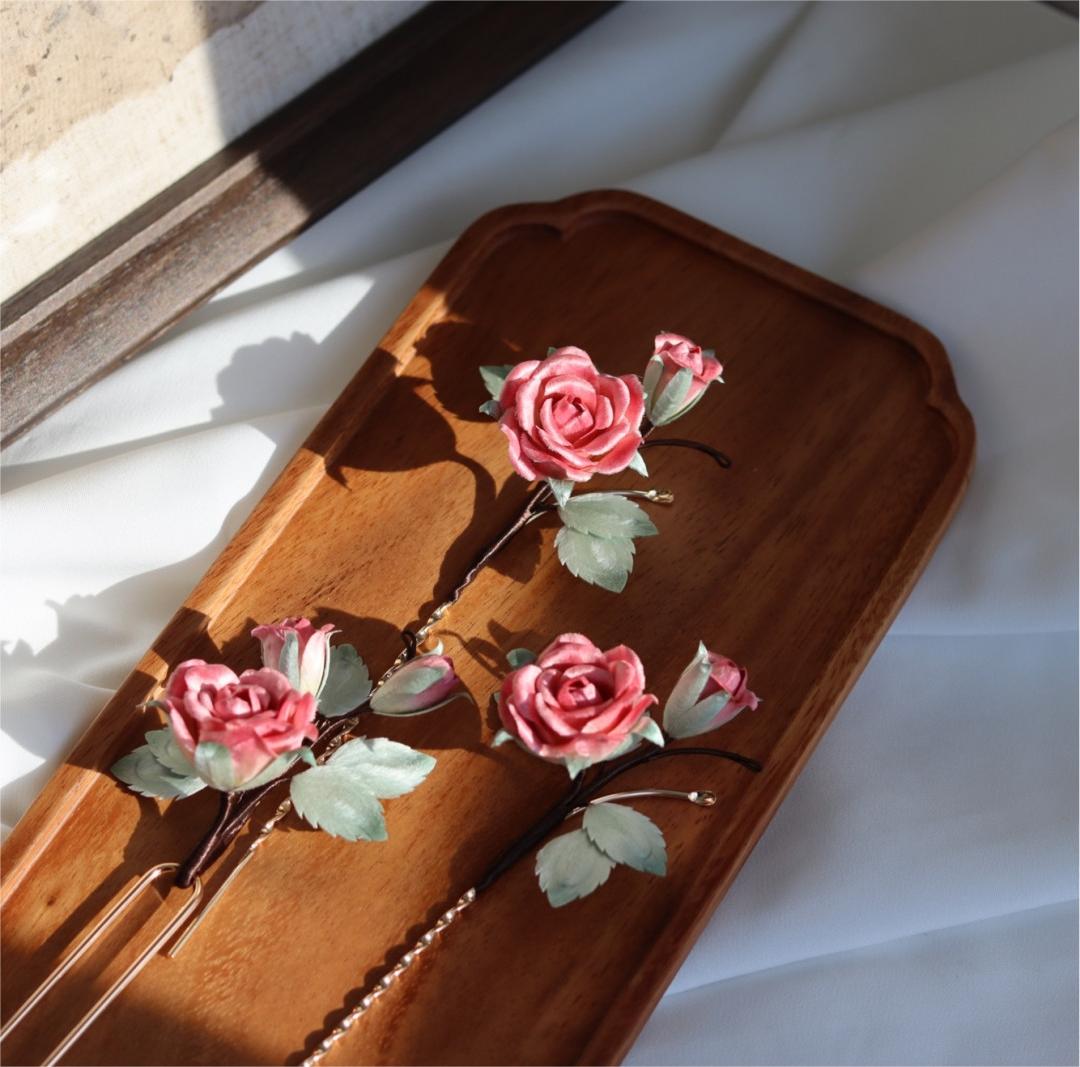 Rose Bespoke Hairpin - Silk Flower(Ronghua)