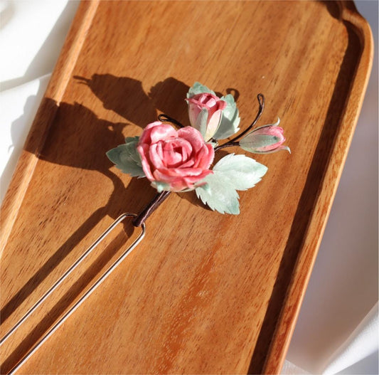 Rose Bespoke Hairpin - Silk Flower(Ronghua)