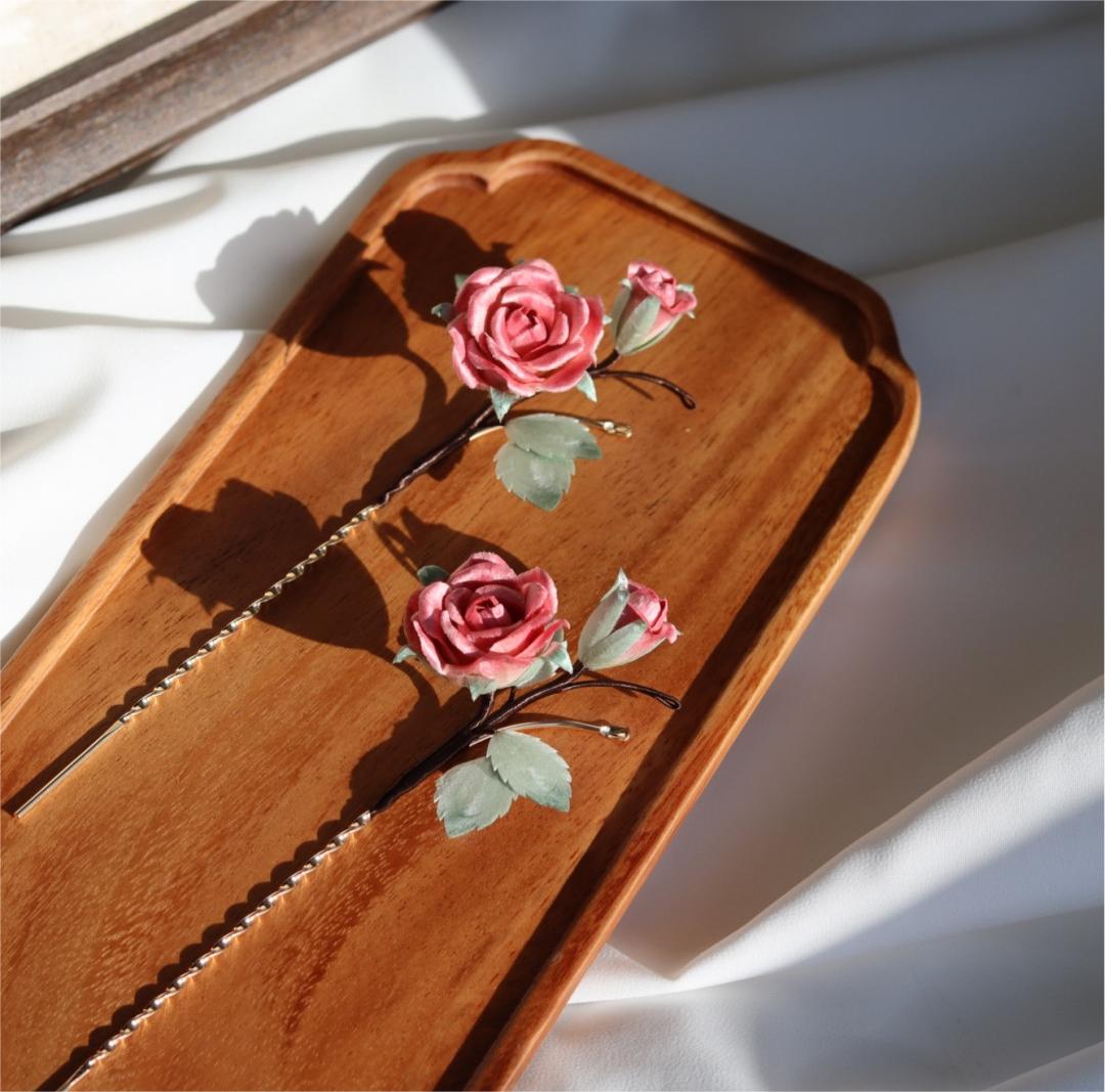 Rose Bespoke Hairpin - Silk Flower(Ronghua)