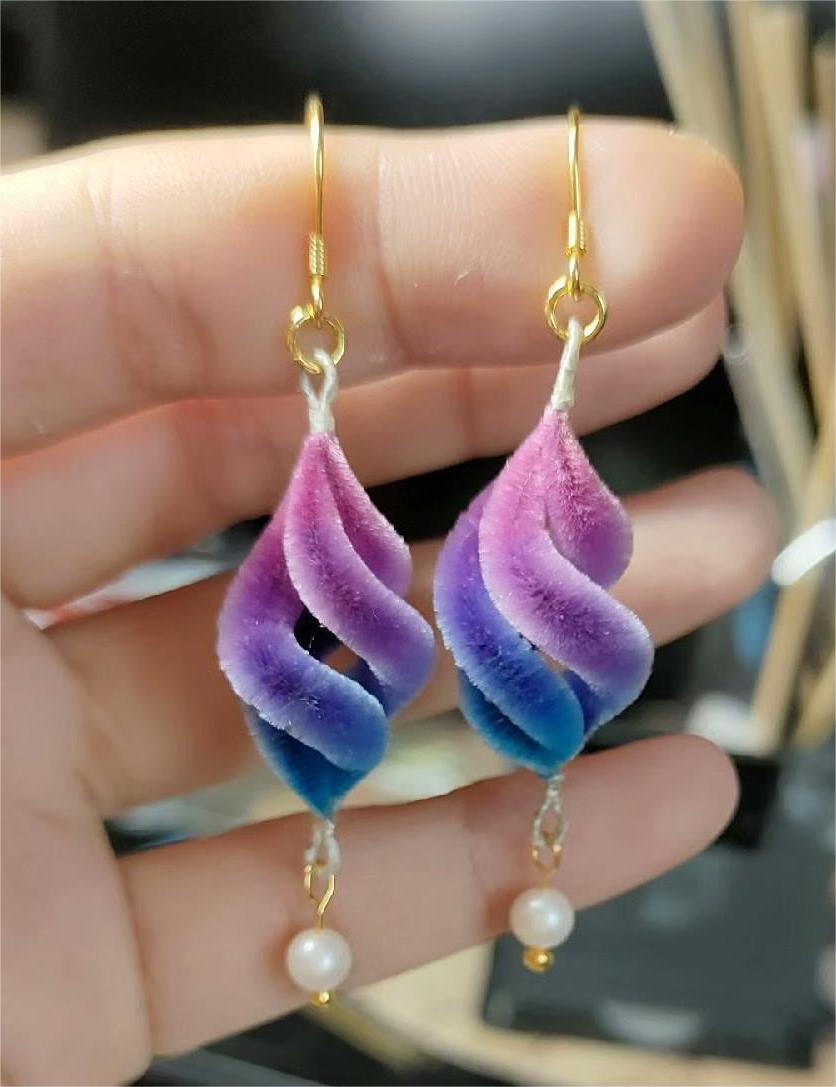 Velvet Spiral Bespoke Earrings - Silk Earrings(Ronghua)