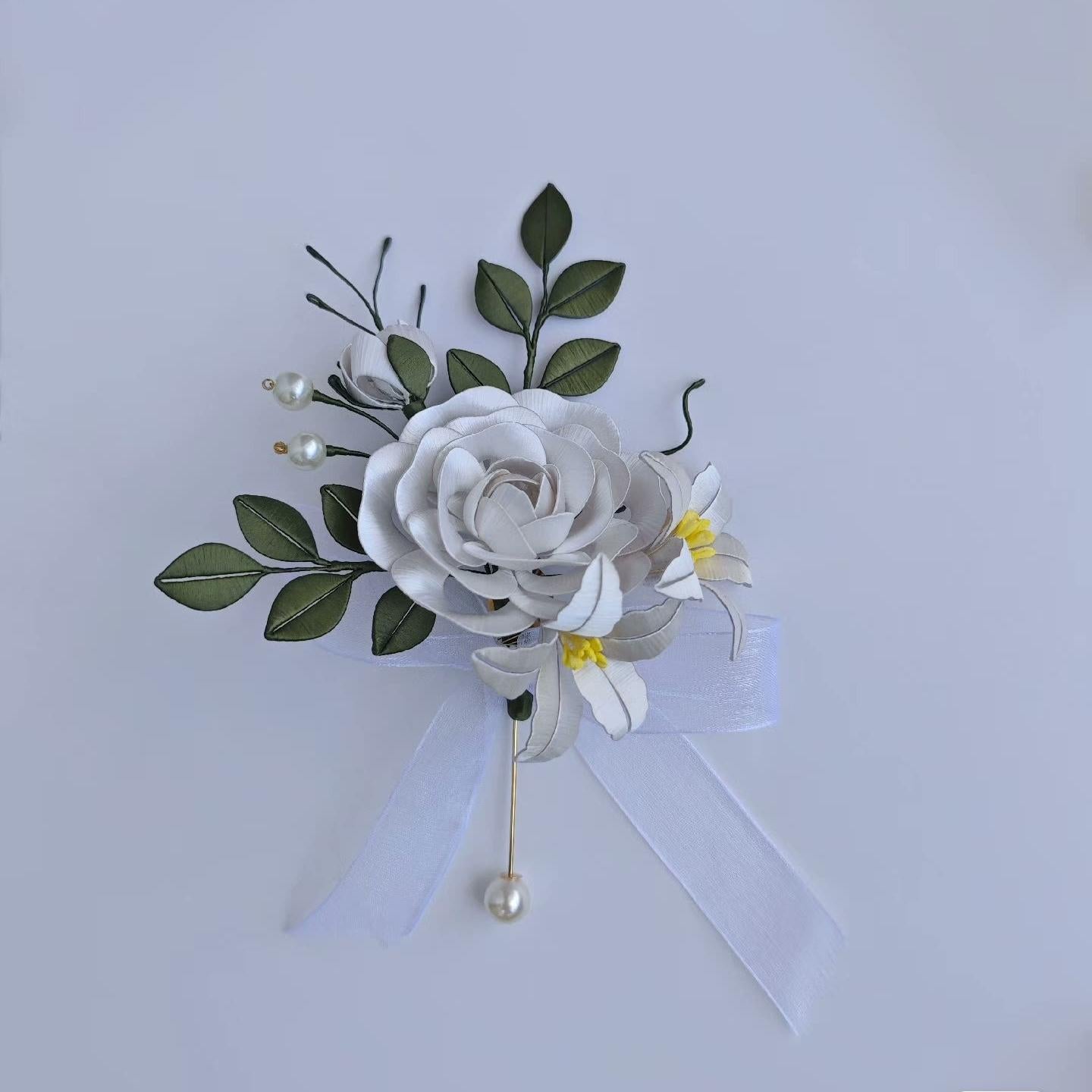 White Flower Bespoke Brooch - Silk Brooch(Chanhua)