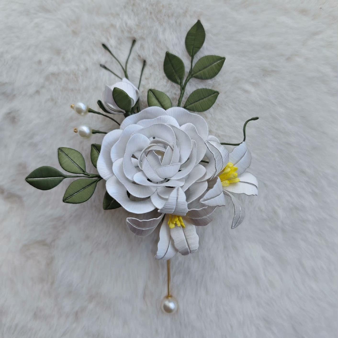 White Flower Bespoke Brooch - Silk Brooch(Chanhua)