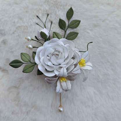 White Flower Bespoke Brooch - Silk Brooch(Chanhua)