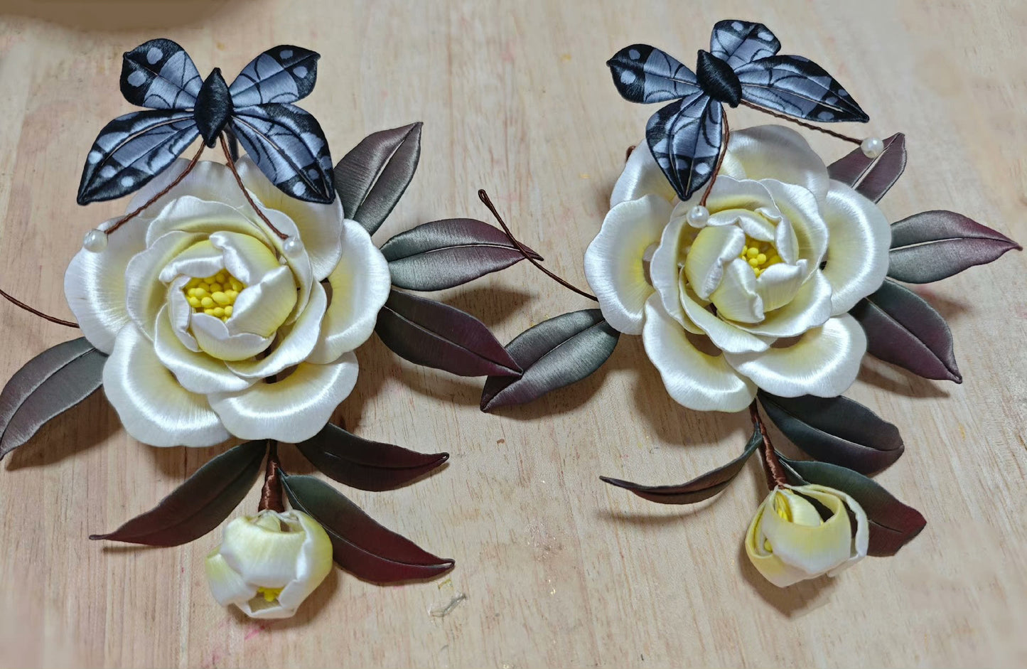 Peony and Butterfly Bespoke Hairpin - Silk Hairpin(Chanhua)