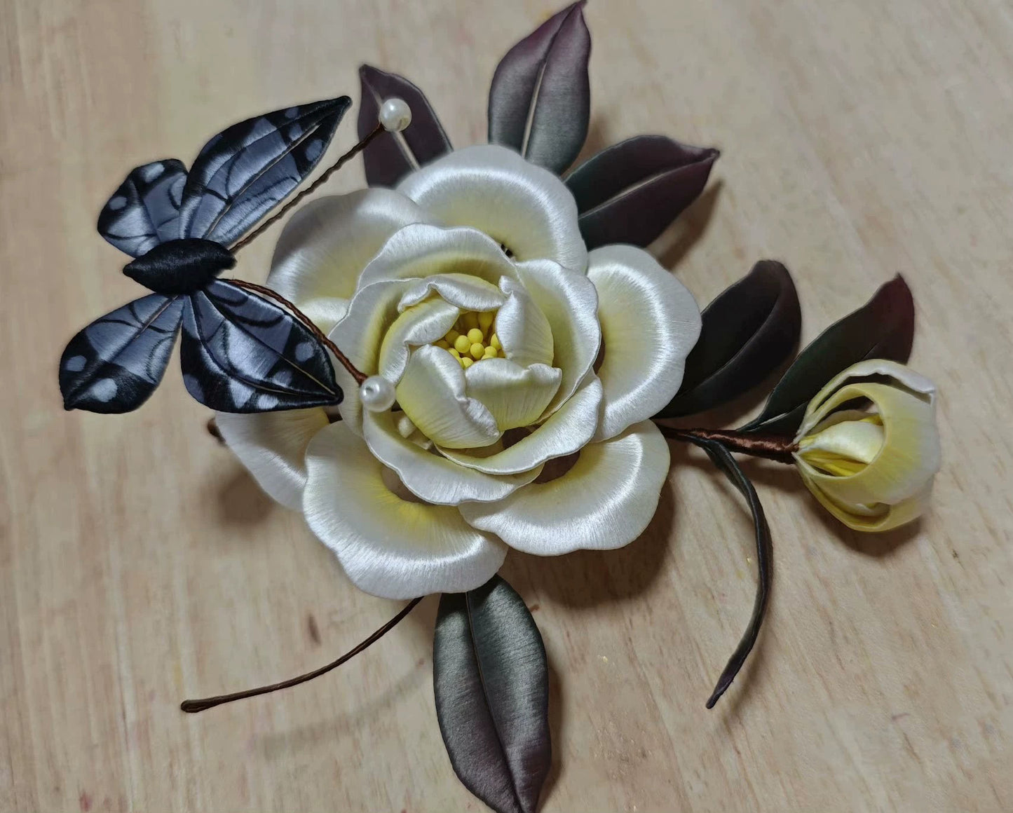 Peony and Butterfly Bespoke Hairpin - Silk Hairpin(Chanhua)