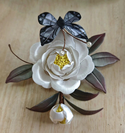 Peony and Butterfly Bespoke Hairpin - Silk Hairpin(Chanhua)