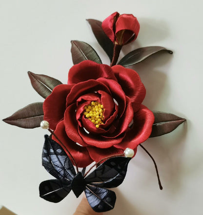 Peony and Butterfly Bespoke Hairpin - Silk Hairpin(Chanhua)