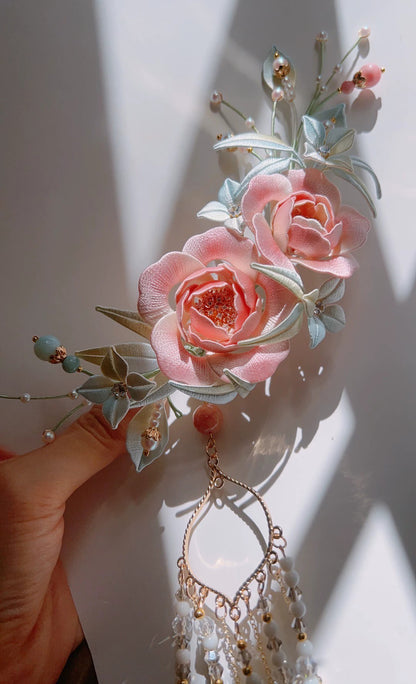 Pink Flower Bespoke Hairpin - Silk Hairpin(Chanhua)