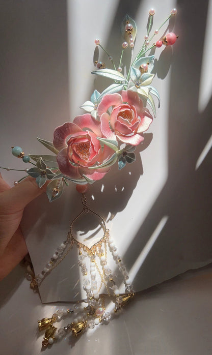 Pink Flower Bespoke Hairpin - Silk Hairpin(Chanhua)