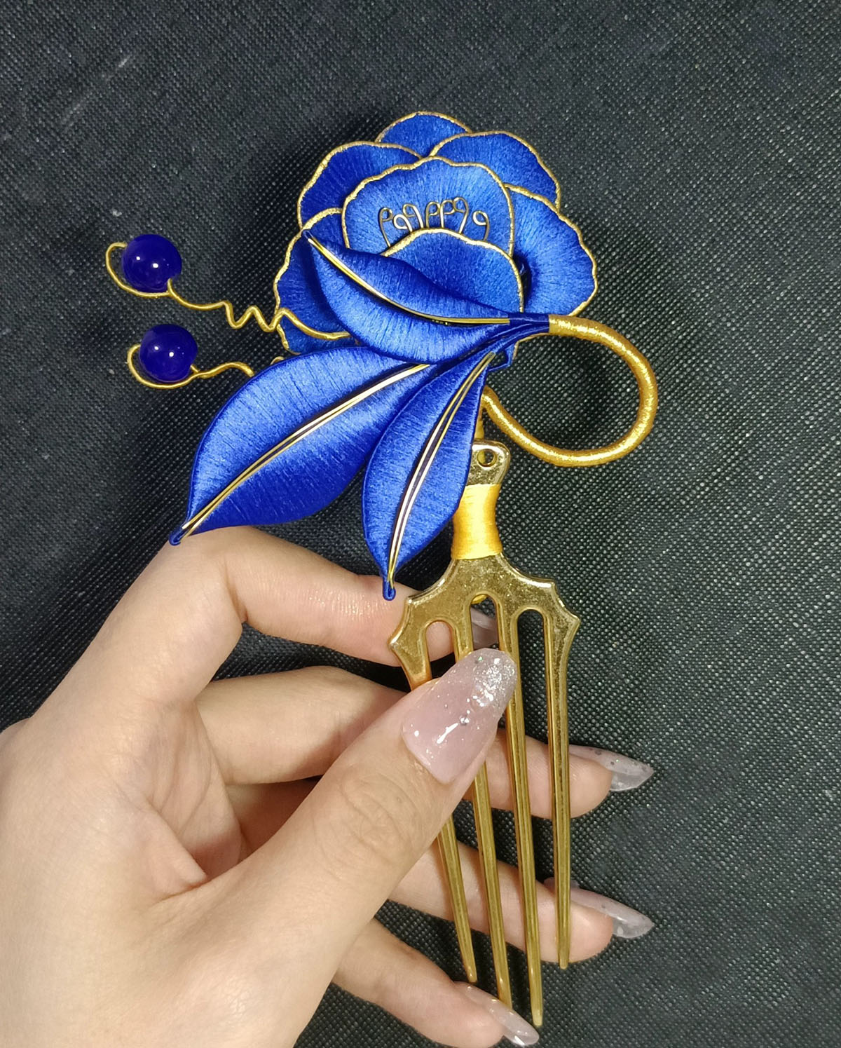 Blue Flower Handmade Hairpin - Silk Hairpin(Chanhua)