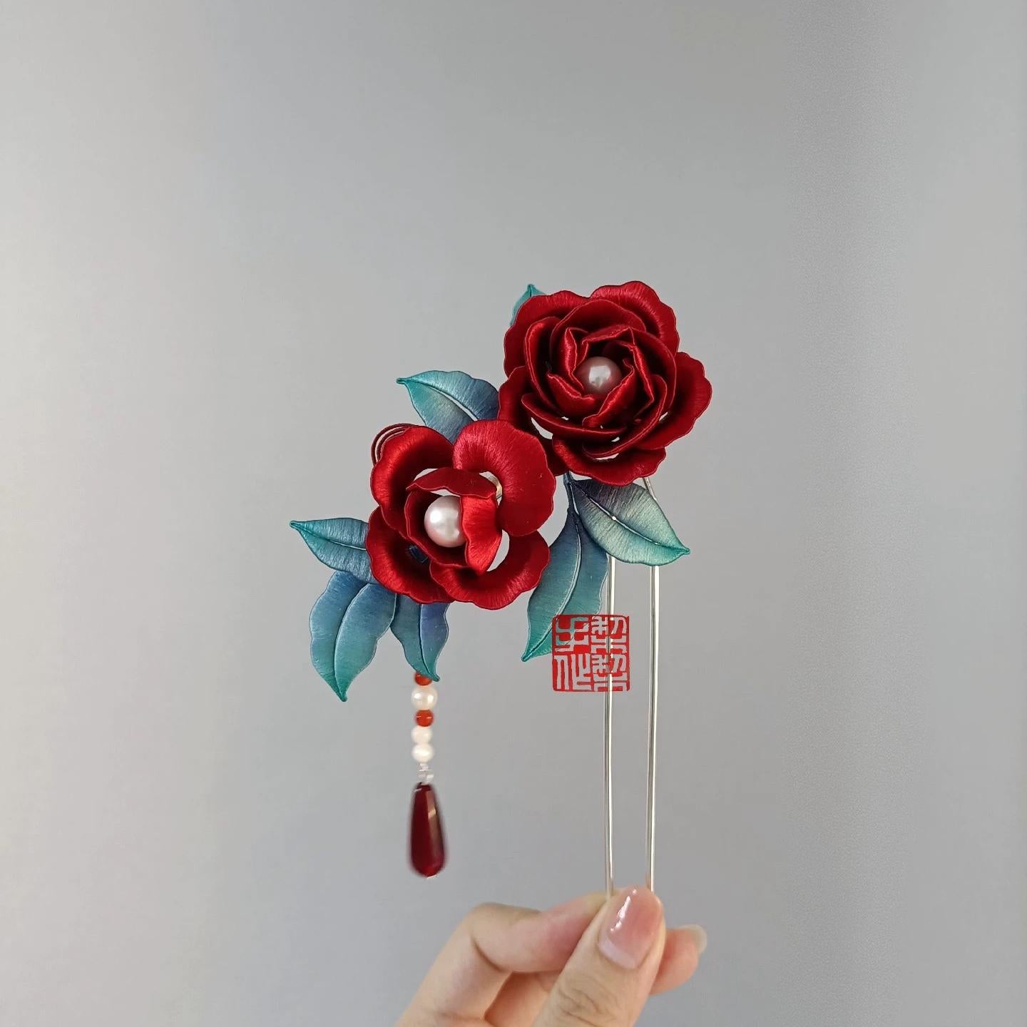 Peony Bespoke Hairpin - Silk Hairpin(Chanhua)