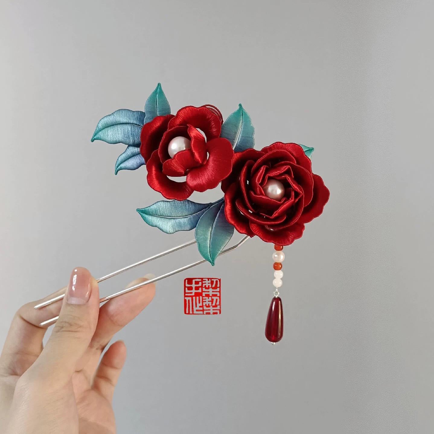 Peony Bespoke Hairpin - Silk Hairpin(Chanhua)