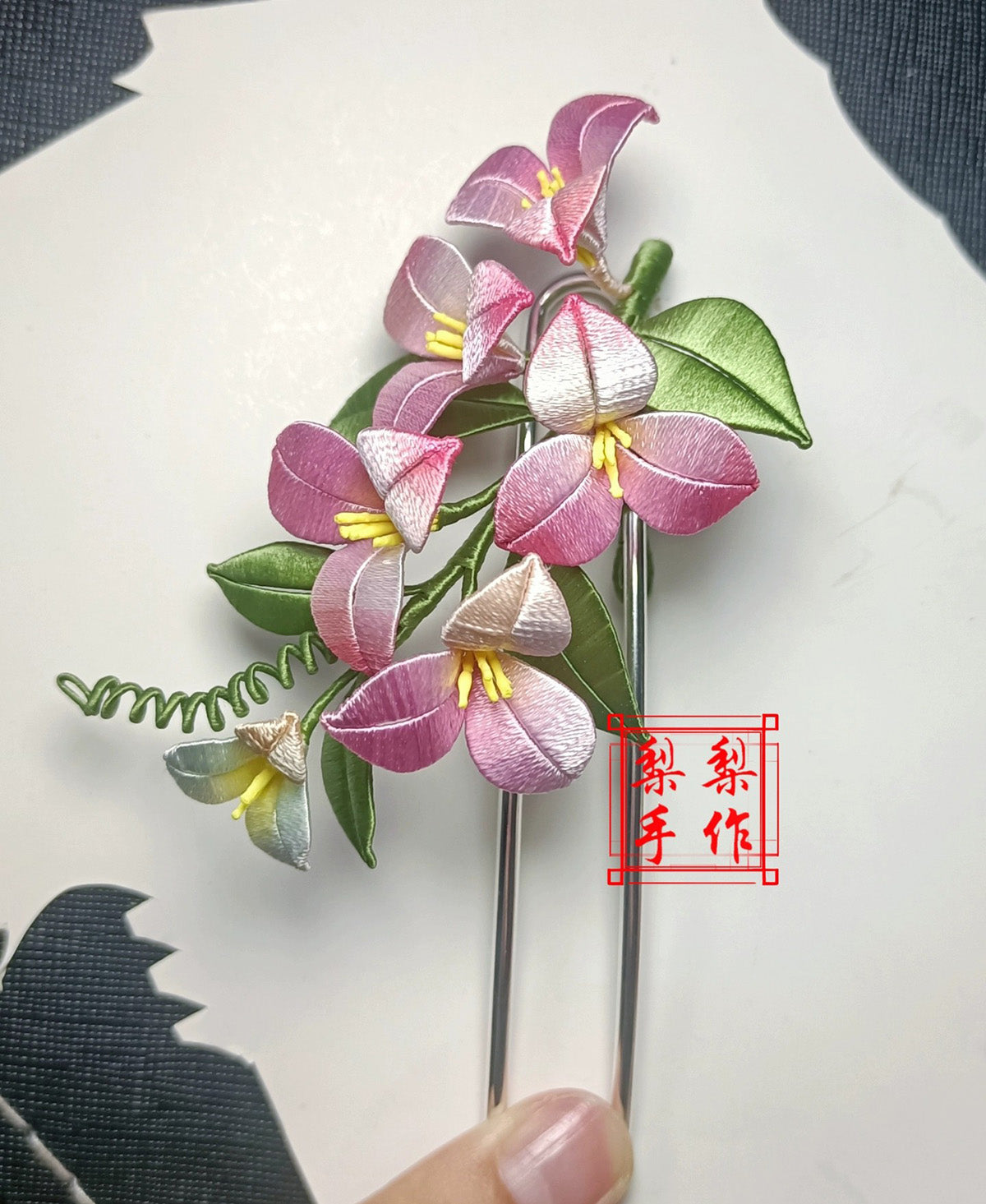 Triangle Plum Bespoke Hairpin - Silk Hairpin(Chanhua)