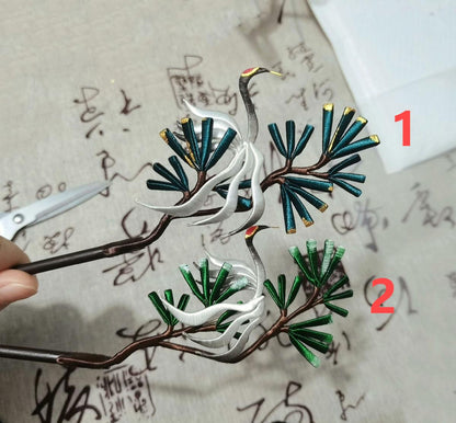 Pine Branch Bespoke Hairpin - Silk Hairpin(Chanhua)