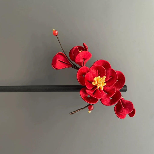 Red Plum Bespoke Hairpin - Silk Hairpin(Chanhua)