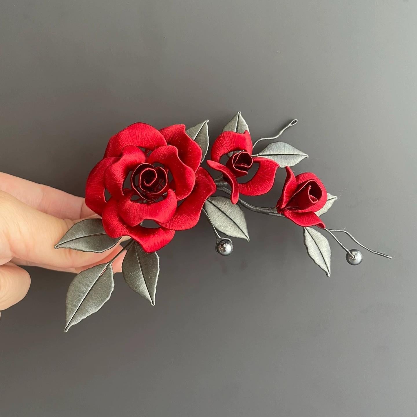 Red Rose Bespoke Hairpin - Silk Hairpin(Chanhua)