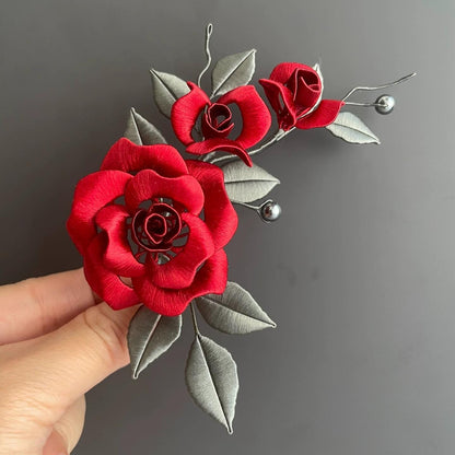 Red Rose Bespoke Hairpin - Silk Hairpin(Chanhua)