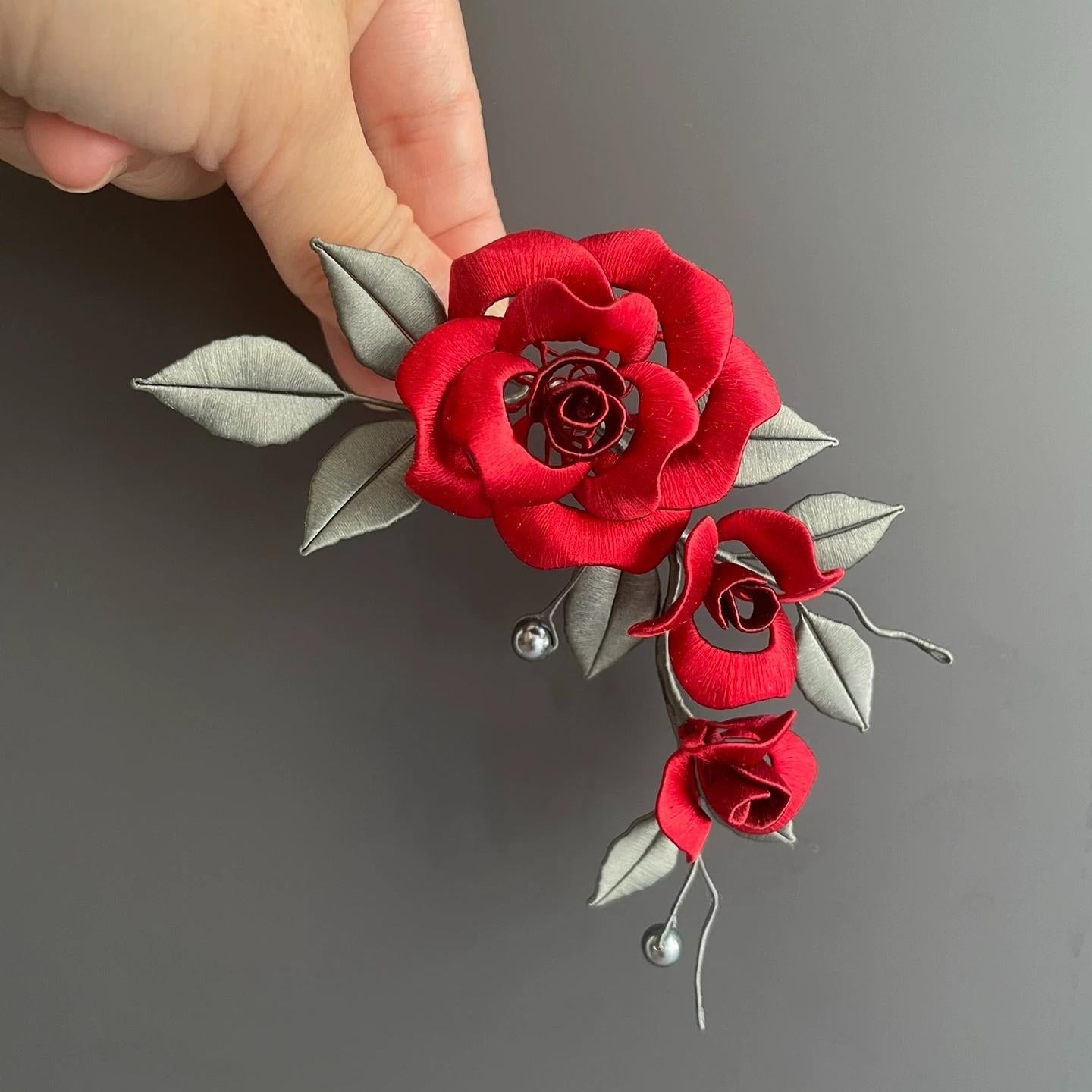 Red Rose Bespoke Hairpin - Silk Hairpin(Chanhua)