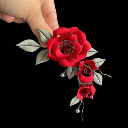 Red Rose Bespoke Hairpin - Silk Hairpin(Chanhua)