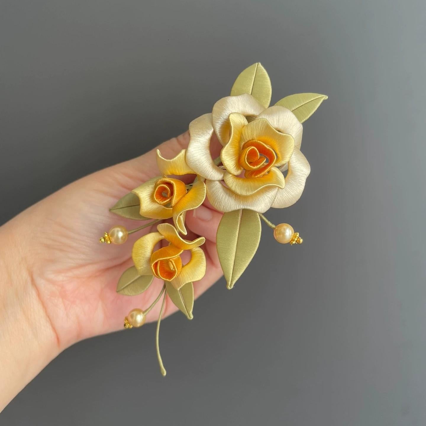 Yellow Rose Bespoke Hairclip - Silk Hairclip(Chanhua)