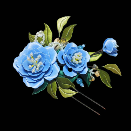 Blue Peony Bespoke Hairpin - Silk Hairpin(Chanhua)