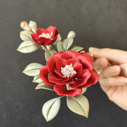 Red Peony Bespoke Hairpin - Silk Hairpin(Chanhua)