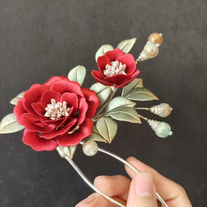 Red Peony Bespoke Hairpin - Silk Hairpin(Chanhua)