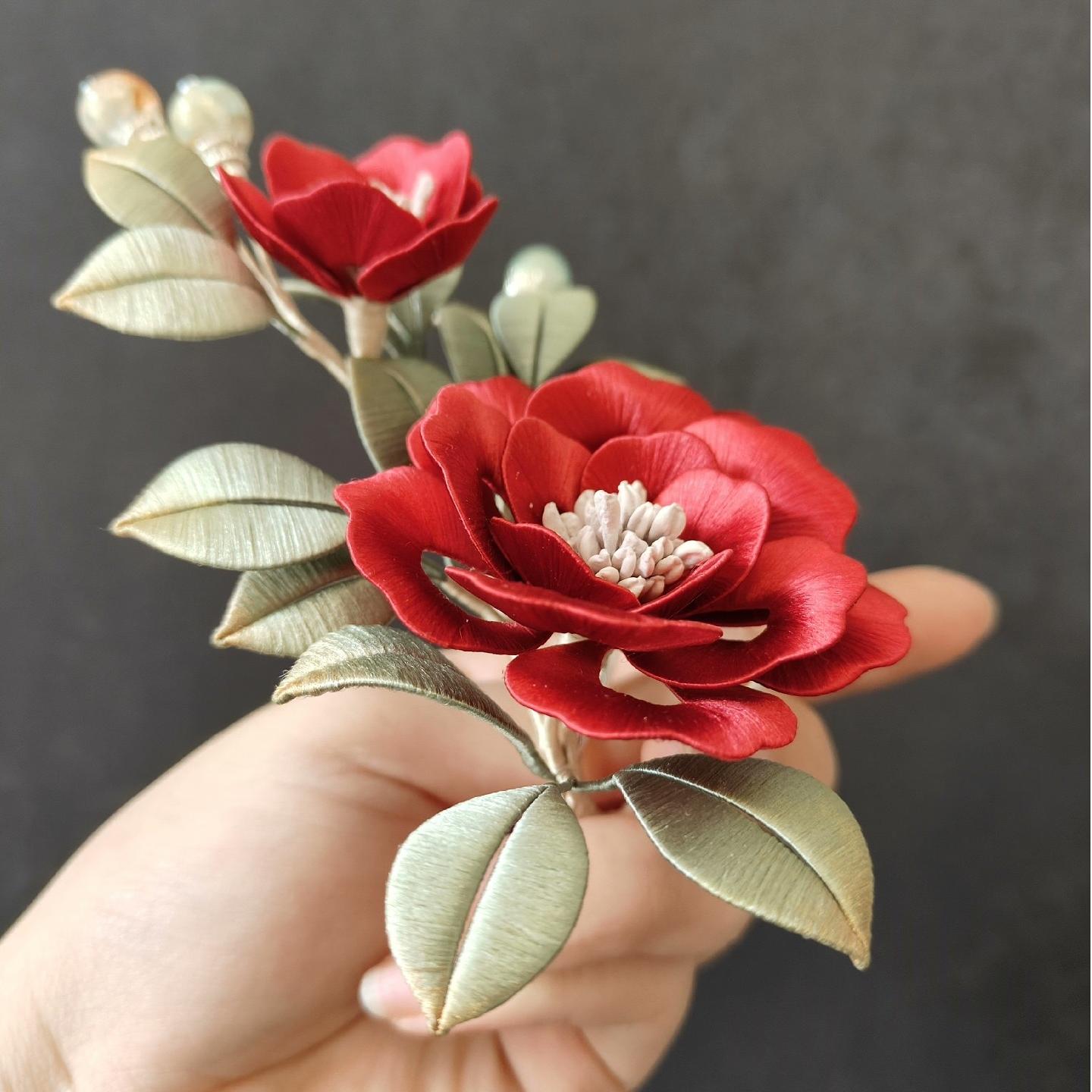 Red Peony Bespoke Hairpin - Silk Hairpin(Chanhua)