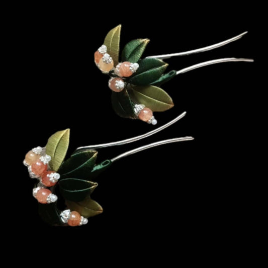 Red Fruit Handmade Hairpin - Silk Hairpin(Chanhua)