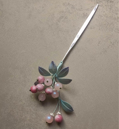 Pink Fruit Handmade Hairpin - Silk Hairpin(Chanhua)