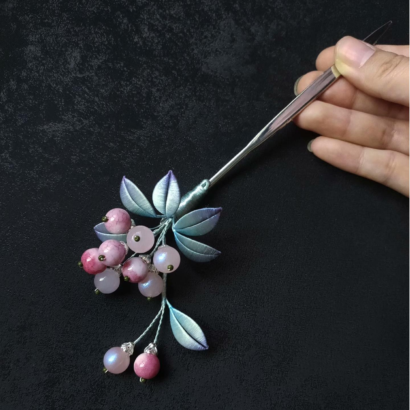 Pink Fruit Handmade Hairpin - Silk Hairpin(Chanhua)