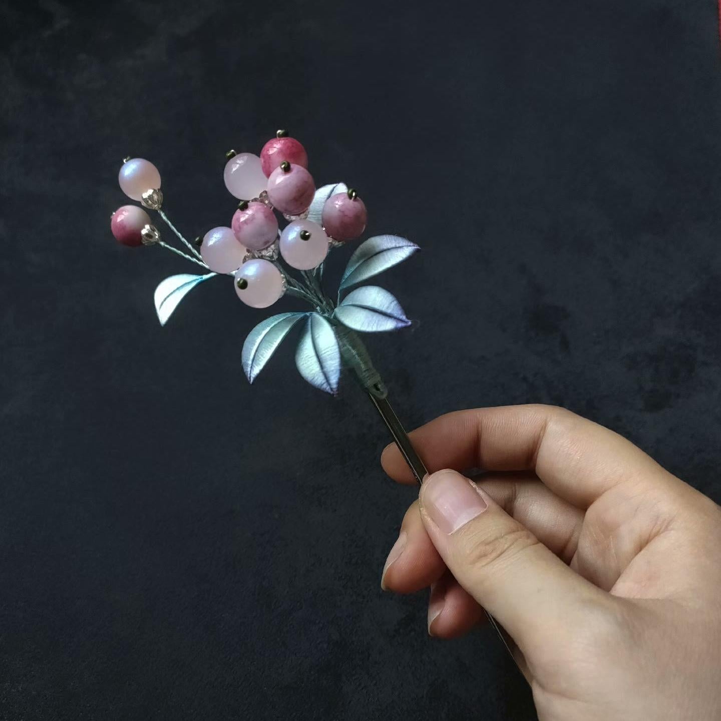 Pink Fruit Handmade Hairpin - Silk Hairpin(Chanhua)