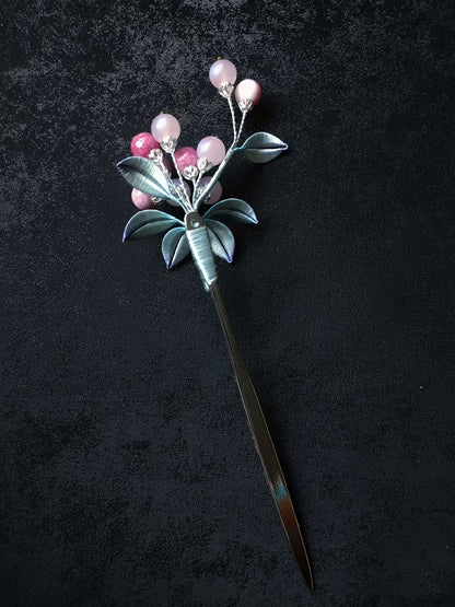 Pink Fruit Handmade Hairpin - Silk Hairpin(Chanhua)