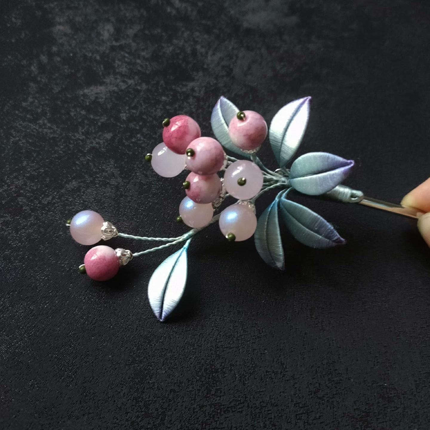 Pink Fruit Handmade Hairpin - Silk Hairpin(Chanhua)