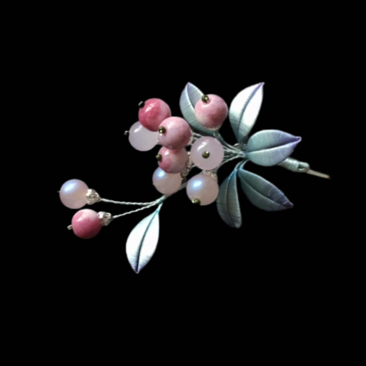 Pink Fruit Handmade Hairpin - Silk Hairpin(Chanhua)