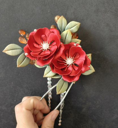 Camellia Bespoke Hairpin - Silk Hairpin(Chanhua)