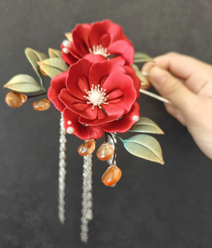 Camellia Bespoke Hairpin - Silk Hairpin(Chanhua)