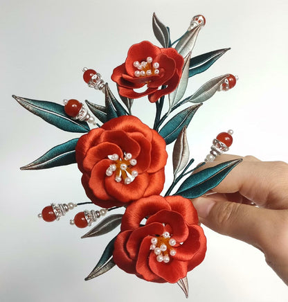 Camellia Bespoke Hairpin - Silk Hairpin(Chanhua)