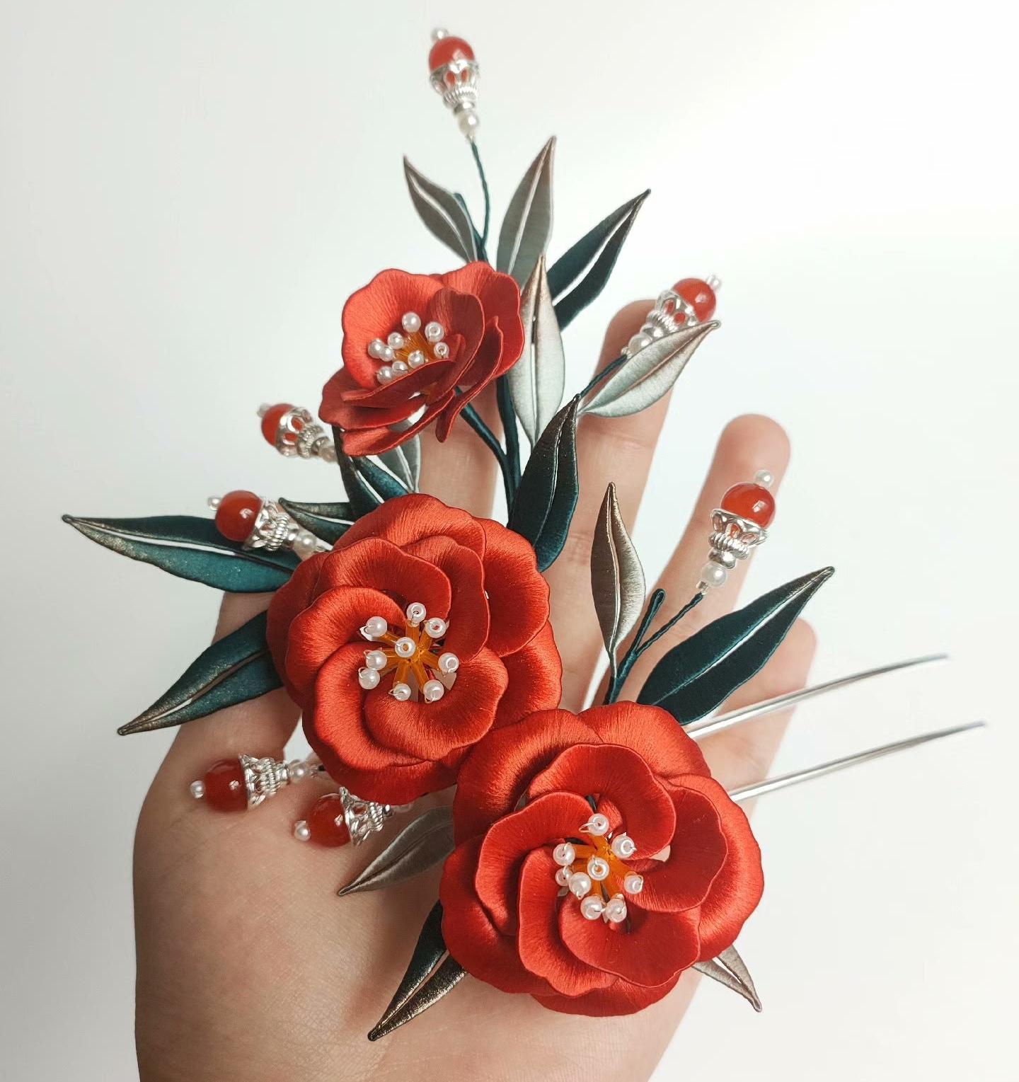 Camellia Bespoke Hairpin - Silk Hairpin(Chanhua)