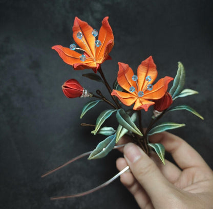 Red Flower Bespoke Hairpin - Silk Hairpin(Chanhua)