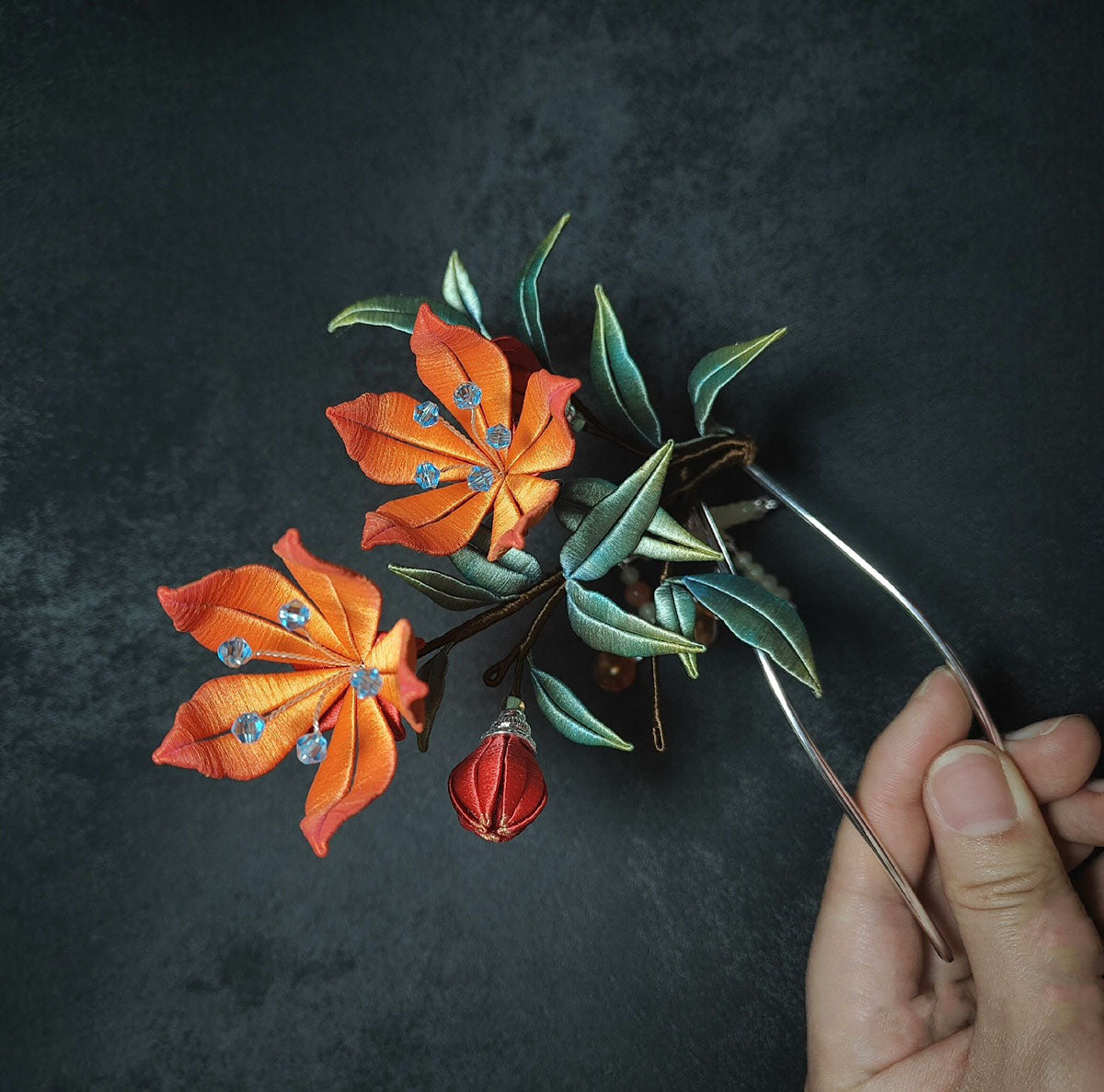 Red Flower Bespoke Hairpin - Silk Hairpin(Chanhua)