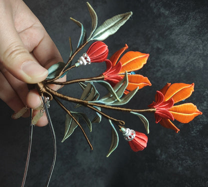 Red Flower Bespoke Hairpin - Silk Hairpin(Chanhua)