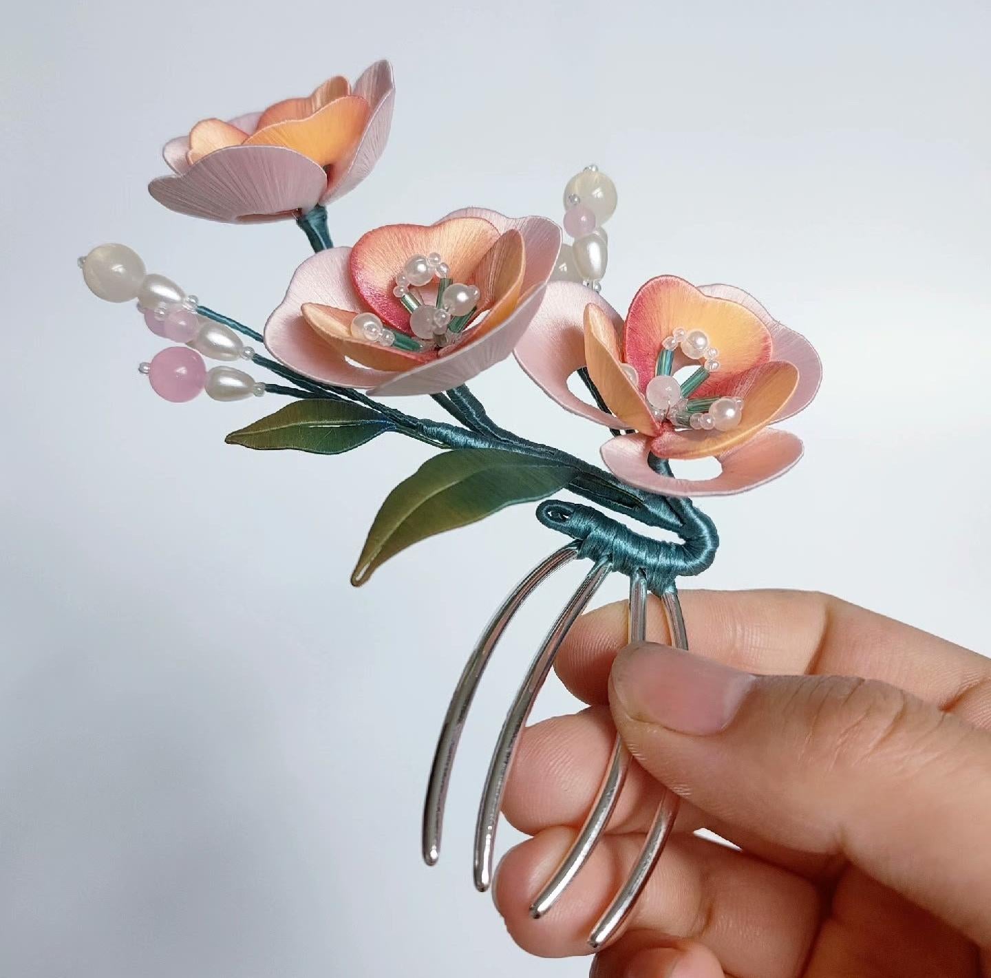 Pink Flower Bespoke Hairpin - Silk Hairpin(Chanhua)