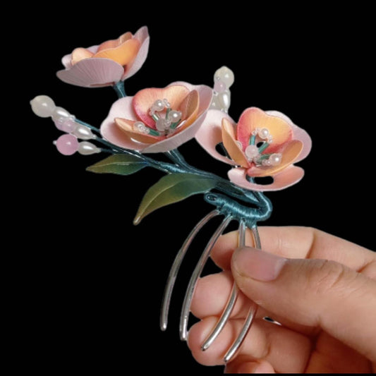 Pink Flower Bespoke Hairpin - Silk Hairpin(Chanhua)