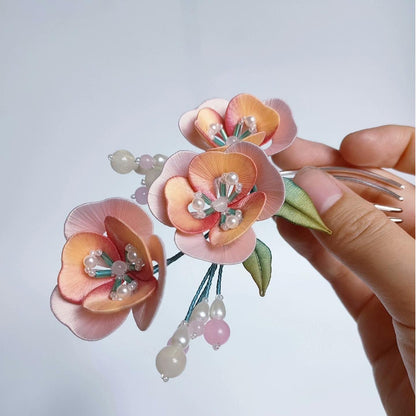 Pink Flower Bespoke Hairpin - Silk Hairpin(Chanhua)