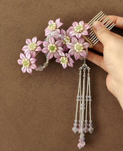 Pink Daisy Bespoke Hairpin - Silk Hairpin(Chanhua)