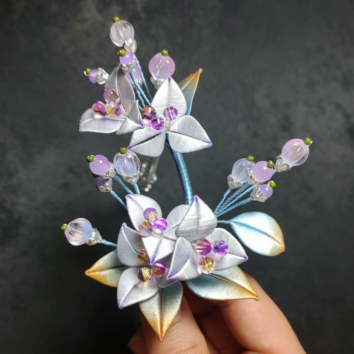 Triangle Plum Bespoke Hairpin - Silk Hairpin(Chanhua)